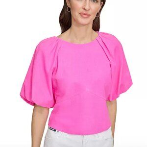 DKNY Women's Boat-Neck Short-Puff-Sleeve Top Medium